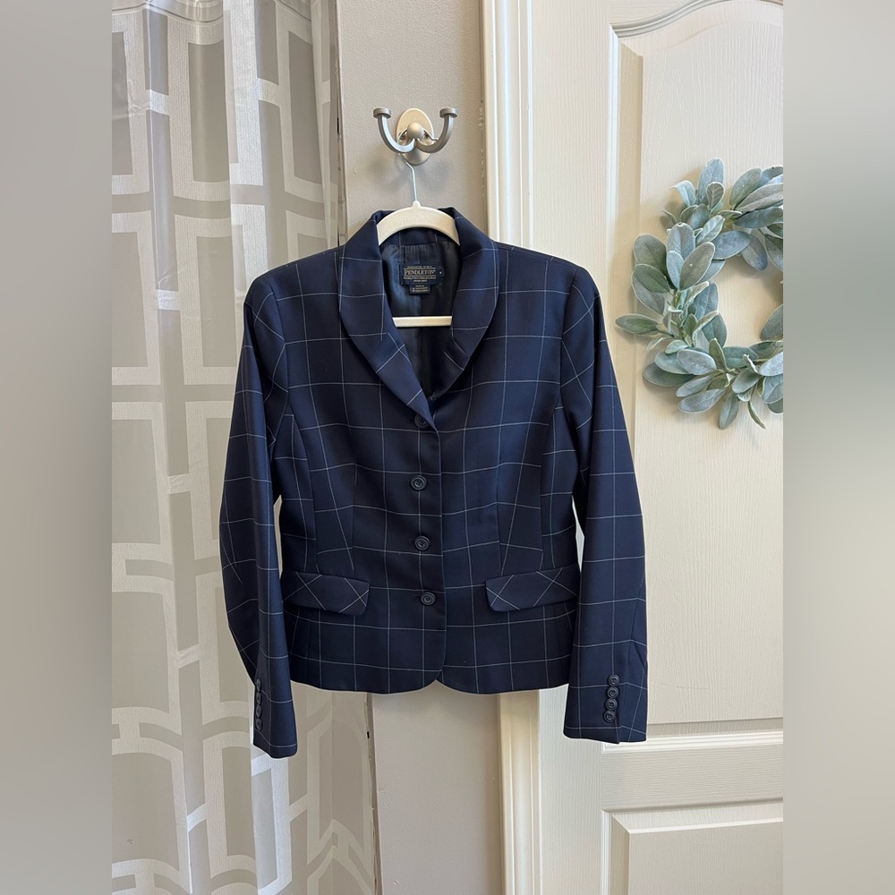 Pendleton Navy Windowpane Wool Blazer - Picture 2 of 9